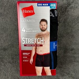 Hanes Big Man Tagless Boxer Briefs Size 4XB 56-58 4 Pack Comfort Flex Waistband